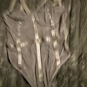 Women’s Sheer Strappy Teddy Bodysuit — Gray